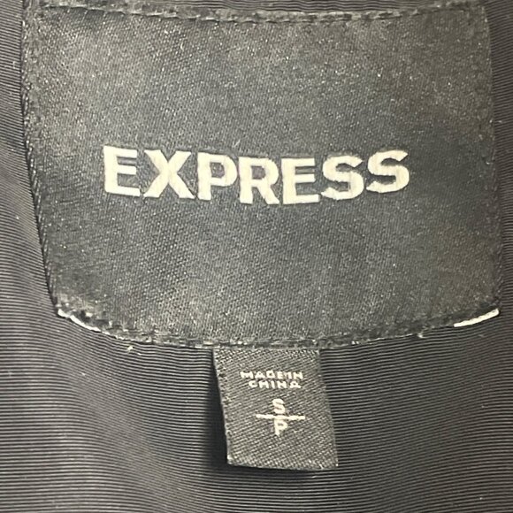 Express Women Black Polyester Puffer Belted Coat Full-Length Pockets Warm Sz S - Picture 7 of 9